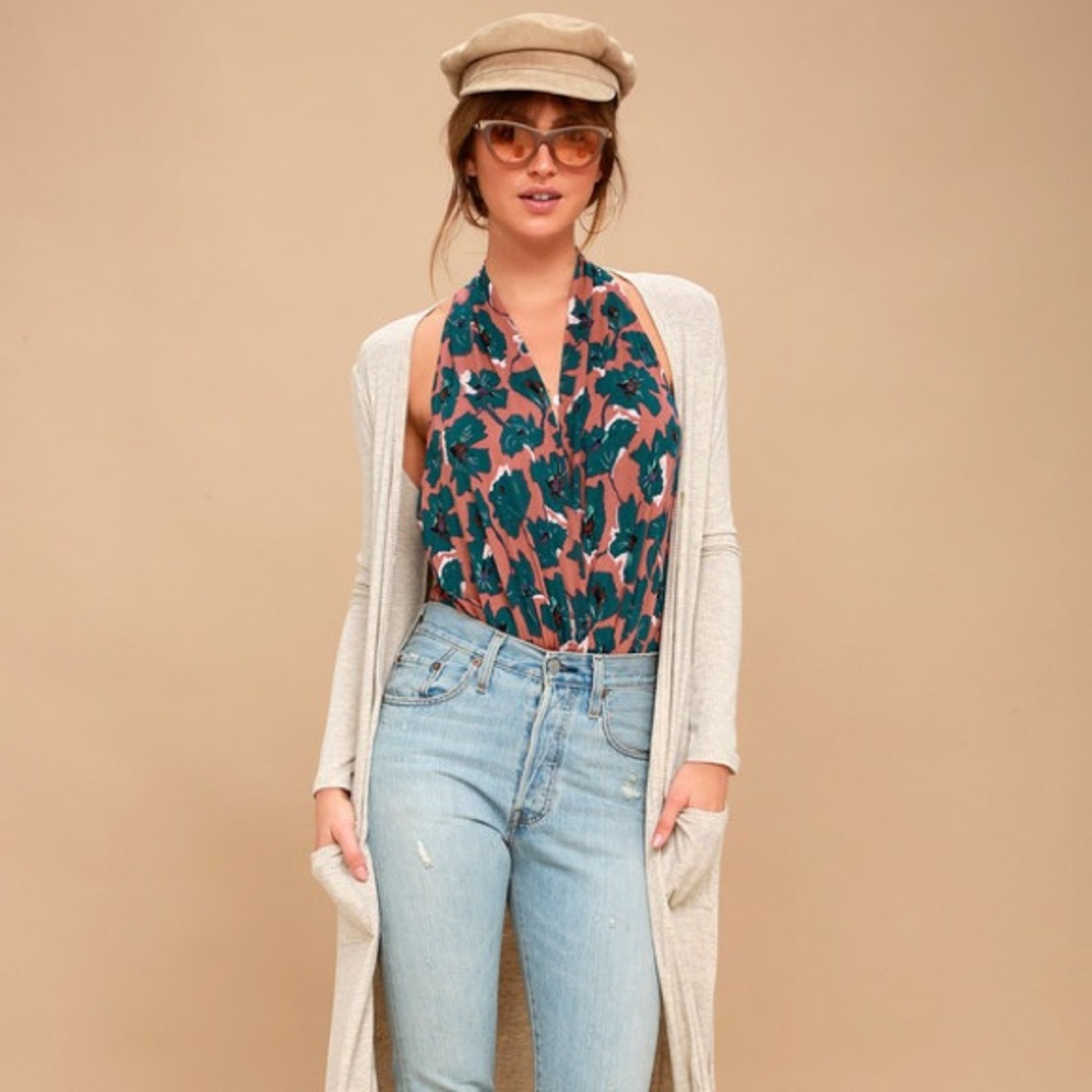 Free People Rusty Rose Floral Print Bodysuit